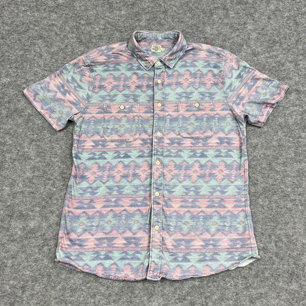 Faherty Doug Good Feather Shirt Men's XL Summer Aztex Six Rivers Southwest Print